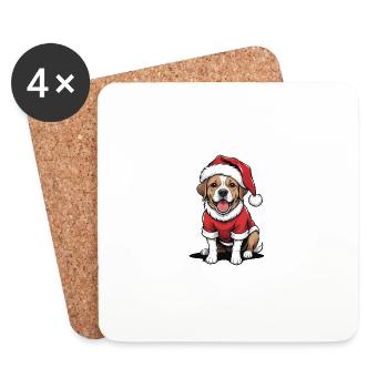 Weihnachtshund Weihnachtsmann Hund Dog Geschenk - Untersetzer (4er-Set) - Weiß - Vorne