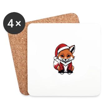 Renard Renard Père Noël Cadeau mignon pour les femmes - Dessous de verre (lot de 4) - blanc - Devant