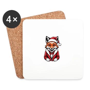Renard Renard Père Noël Cadeau mignon pour les femmes - Dessous de verre (lot de 4) - blanc - Devant