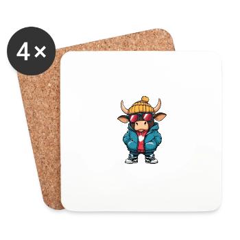 Stier Winter Comic - Untersetzer (4er-Set) - Weiß - Vorne