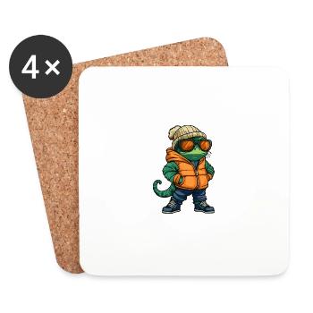 Chameleon Winter Comic - Untersetzer (4er-Set) - Weiß - Vorne