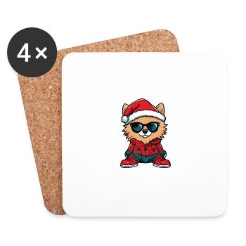 Chien Poméranien Noël Noël Cool - Dessous de verre (lot de 4) - blanc - Devant