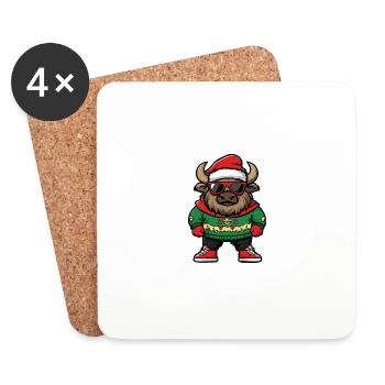 Bison Weihnachten Cool X-Mas - Untersetzer (4er-Set) - Weiß - Vorne