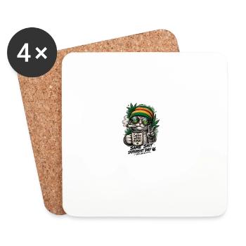 Rasta Cat Coffee Weed Repeat - Coasters (set of 4) - white - Front