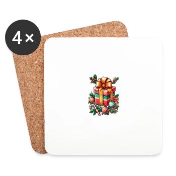 Design festif de Noël – boîte cadeau avec décoration - Dessous de verre (lot de 4) - blanc - Devant