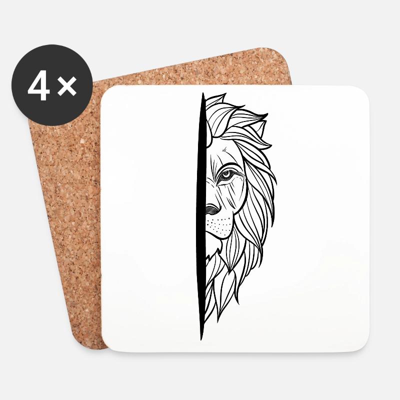 Sketch Löwe Kopf wild linework tattoo - Untersetzer (4er-Set) - Weiß