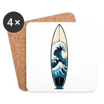 Vague sur planche de surf style ukiyo - Dessous de verre (lot de 4) - blanc - Devant