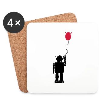Roboterluftballon Hinten - Untersetzer (4er-Set) - Weiß - Vorne