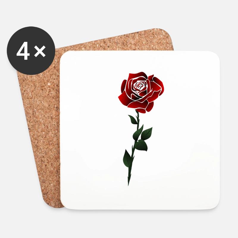 Rosen Blume - Untersetzer (4er-Set) - Weiß