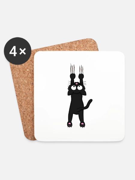 Schwarze Katze (neu) - Untersetzer (4er-Set) - Weiß