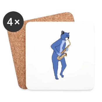 JAZZ CAT PLAYING SAXOPHONE - SAX CAT - Coasters (set of 4) - white - Front