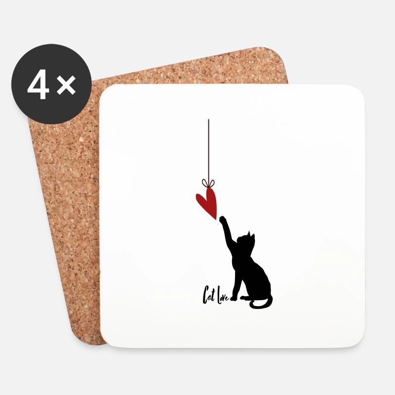 Pfotschafter Design: Cat Love mit Herz - Untersetzer (4er-Set) - Weiß