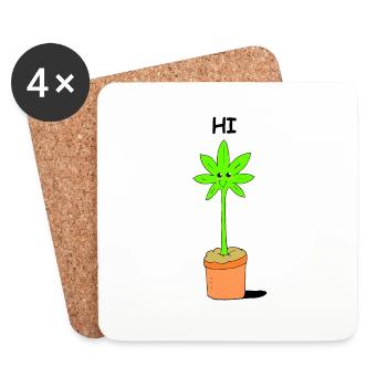 Cute Kawaii Weed Plant says Hi Illustration - Coasters (set of 4) - white - Front