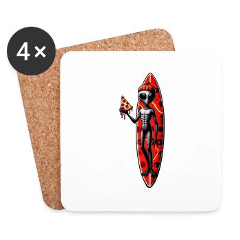 Halloween Alien Surfer Pizza Lover - Dessous de verre (lot de 4) - blanc - Devant
