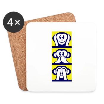 3 Wise Monkeys Hear Nothing Say See Monkey Fun - Coasters (set of 4) - white - Front