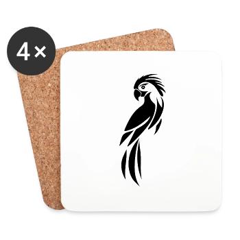 Cute Parrot Tattoo Portrait Bird Drawing - Coasters (set of 4) - white - Front