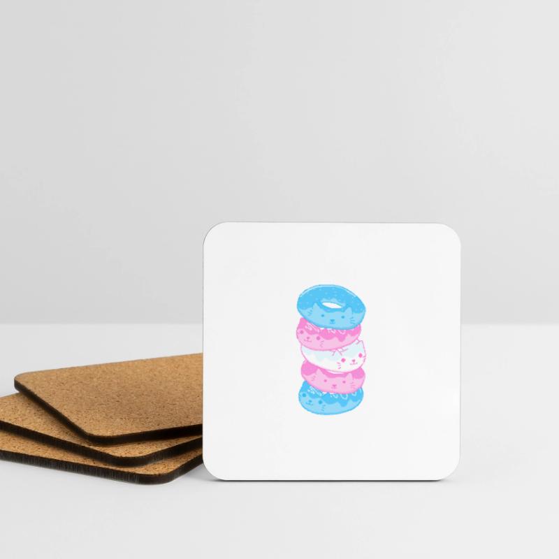 Trans Pride Cat 8-Bit Pixel Donut Stack Trans Dessous de verre (lot de 4)