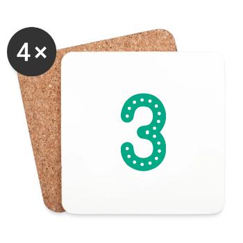3 YEARS. 3rd ANNIVERSARY. BIRTHDAY 3 YEARS. 3 - Coasters (set of 4) - white - Front