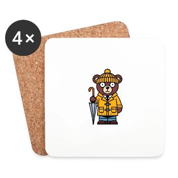 Comic gelb Bär Braunbär Beanie Mütze Regenschirm - Untersetzer (4er-Set) - Weiß - Vorne
