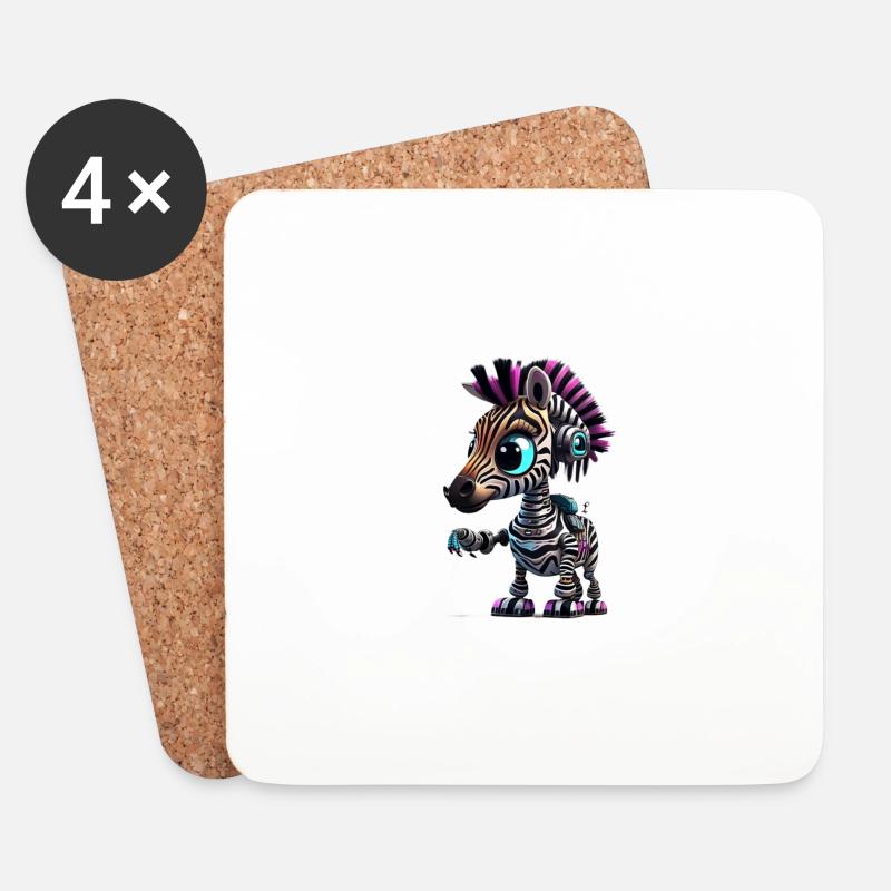 Zebra Robot - Coasters (set of 4) - white