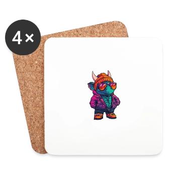 Dinosaur triceratops Winter Comic - Coasters (set of 4) - white - Front