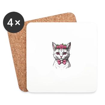 Sweet Cat Sweet Cat Bride Wedding Wedding Marry Love - Coasters (set of 4) - white - Front