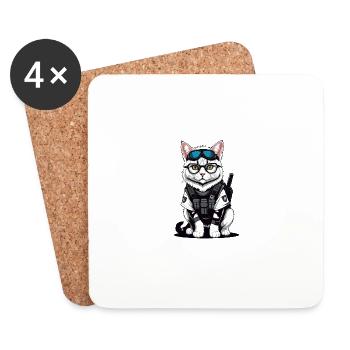 Cat Airsoft Cat Playing Airsoft Military Gift - Coasters (set of 4) - white - Front