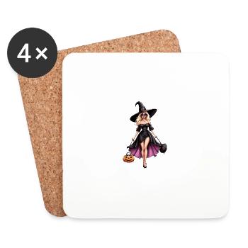 Sorcière Femme Halloween Costume Cadeau Citrouille - Dessous de verre (lot de 4) - blanc - Devant