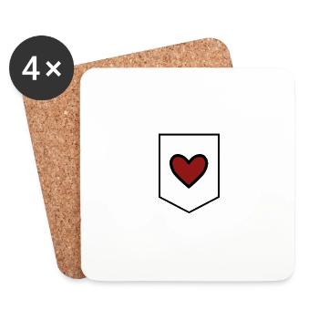 Herz Motiv, Brusttasche, minimal art, love print - Untersetzer (4er-Set) - Weiß - Vorne