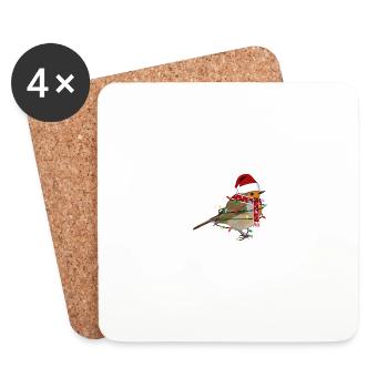 Robin String Lights Christmas Bird Cap - Coasters (set of 4) - white - Front