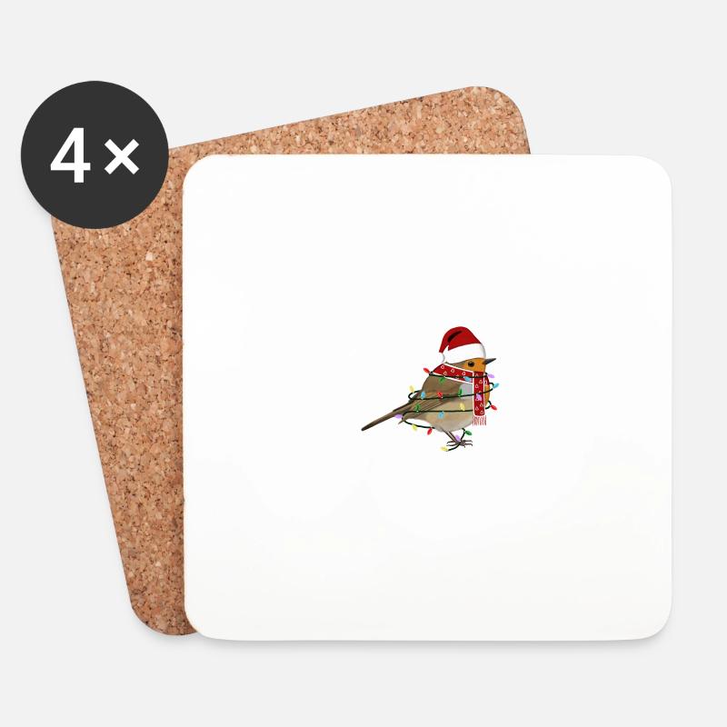 Robin String Lights Christmas Bird Cap - Coasters (set of 4) - white