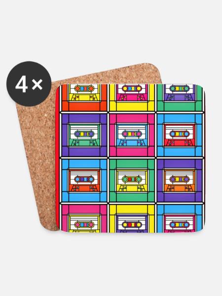 Buntglas-Pop-Art-Kassetten - Untersetzer (4er-Set) - Weiß