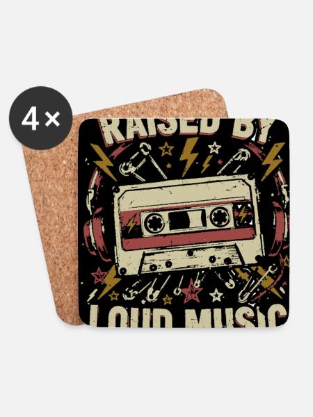Raised by Loud Music Vintage Punk Shirt - Untersetzer (4er-Set) - Weiß