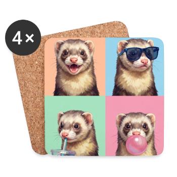 Ferret Frettchen - Untersetzer (4er-Set) - Weiß - Vorne