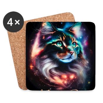 Main Coon Nebula - Fantasy Weltall Katze - Untersetzer (4er-Set) - Weiß - Vorne