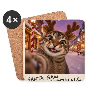 Santa Saw Everything Katze Selfie - Untersetzer (4er-Set) - Weiß - Vorne