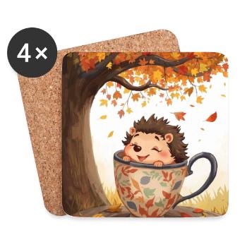 EG Igel in Tasse I Herbst I Urlaub I Geschenkidee - Untersetzer (4er-Set) - Weiß - Vorne