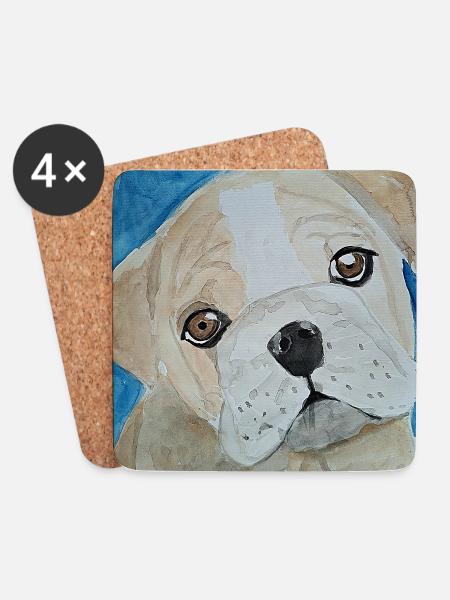 Bulldogge, Aquarell, Welpe - Untersetzer (4er-Set) - Weiß