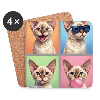 Katzen Devon Rex Katze - Untersetzer (4er-Set) - Weiß - Vorne