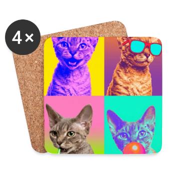 Katzen Devon Rex Katze - Untersetzer (4er-Set) - Weiß - Vorne