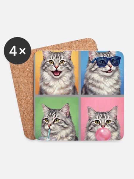 Katzen Sibirische Katze - Untersetzer (4er-Set) - Weiß