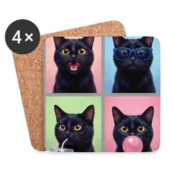 Katzen schwarze Katze - Untersetzer (4er-Set) - Weiß - Vorne