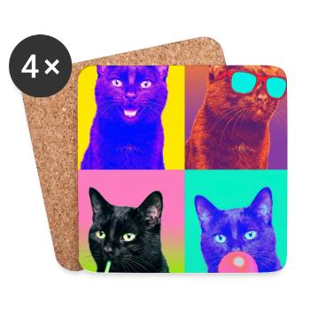 Katzen schwarze Katze - Untersetzer (4er-Set) - Weiß - Vorne
