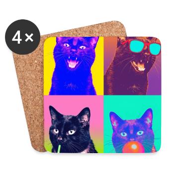 Katzen schwarze Katze - Untersetzer (4er-Set) - Weiß - Vorne