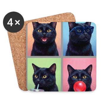 Katzen schwarze Katze - Untersetzer (4er-Set) - Weiß - Vorne