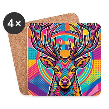 Hirsch Neon Pop Art Kaleidoskop - Untersetzer (4er-Set) - Weiß - Vorne