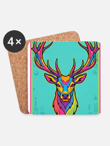 Hirsch Neon Pop-Art Kopf - Untersetzer (4er-Set) - Weiß