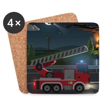 Feuerwehr bei Nacht – Kinderzimmer - Untersetzer (4er-Set) - Weiß - Vorne