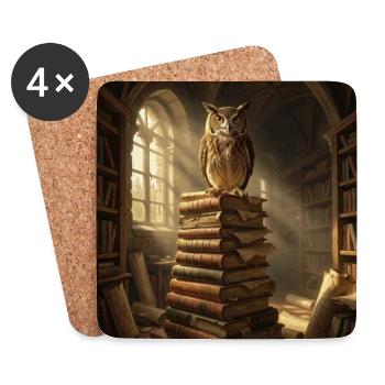 Eule oben auf dem Stapel der antiken Bibliothek - Untersetzer (4er-Set) - Weiß - Vorne