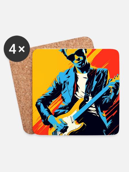 Pop-Art-Rocker - Untersetzer (4er-Set) - Weiß